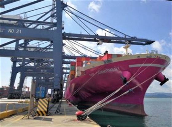ONE的第一艘洋红色集装箱船ONE Commitment在亚洲港口首次亮相